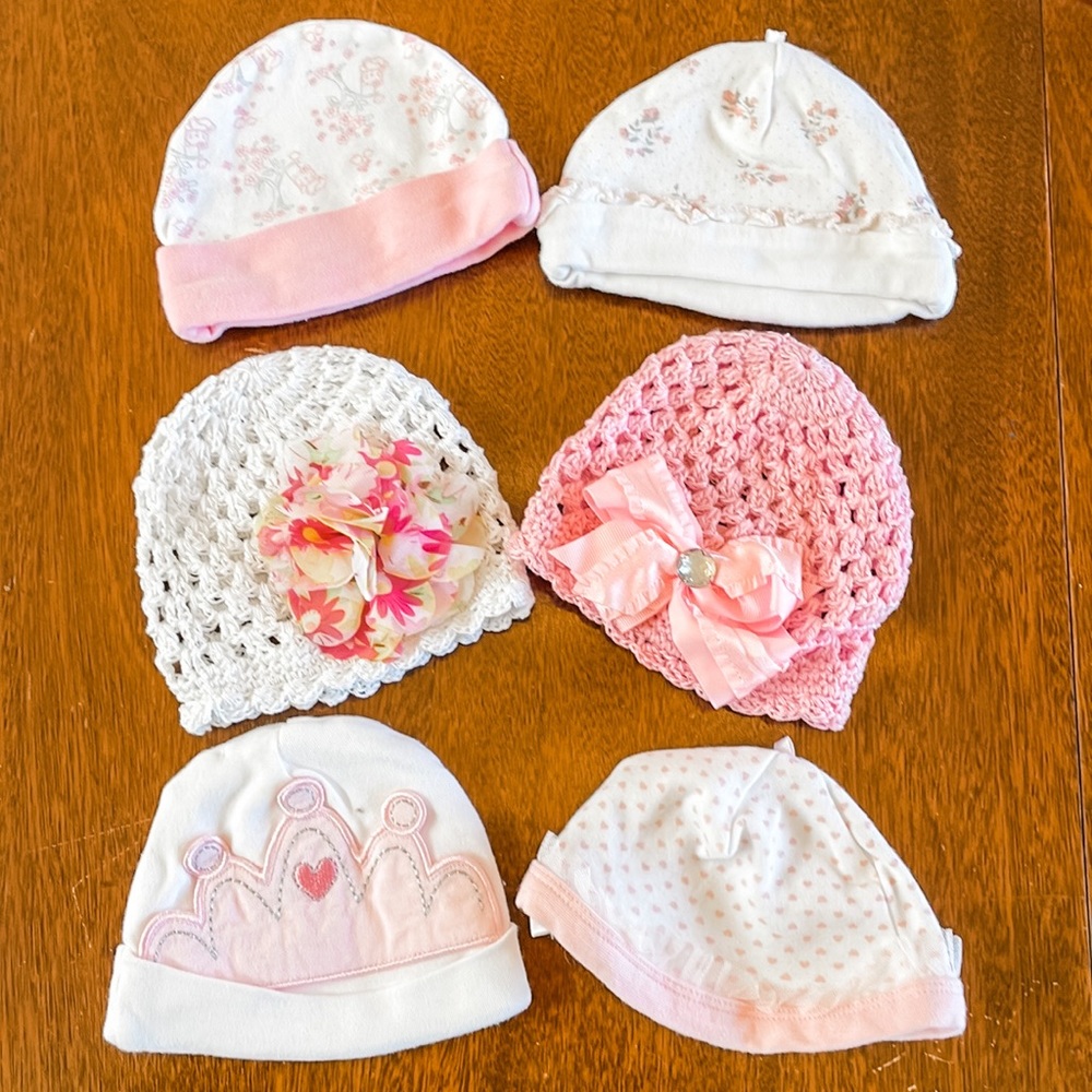 Nb-9 mths 6 hats baby girl cotton summery princess bundle lot